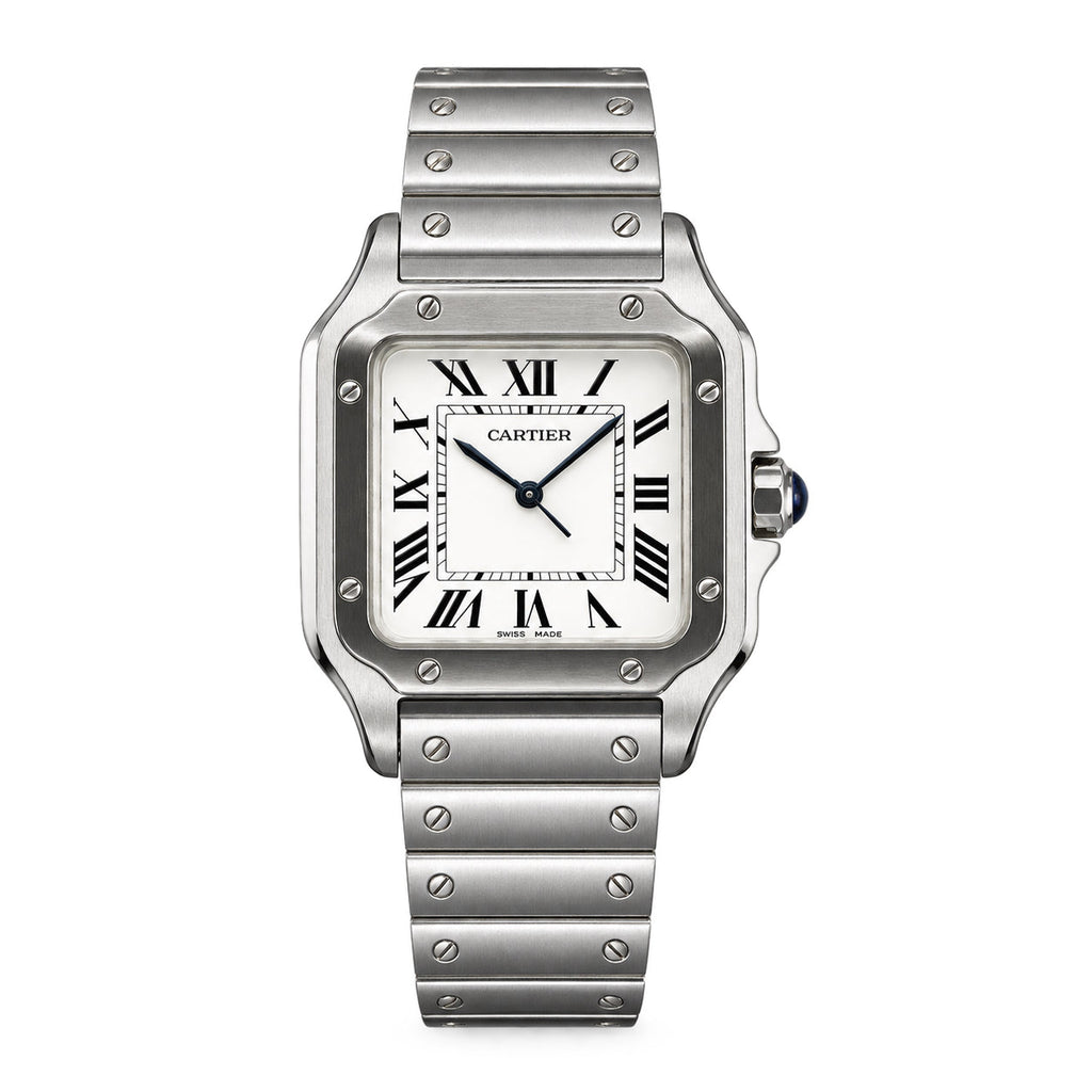 Cartier Santos Large Automatic White Dial Stainless Steel Bracelet Men's Luxury Watch Swiss Made