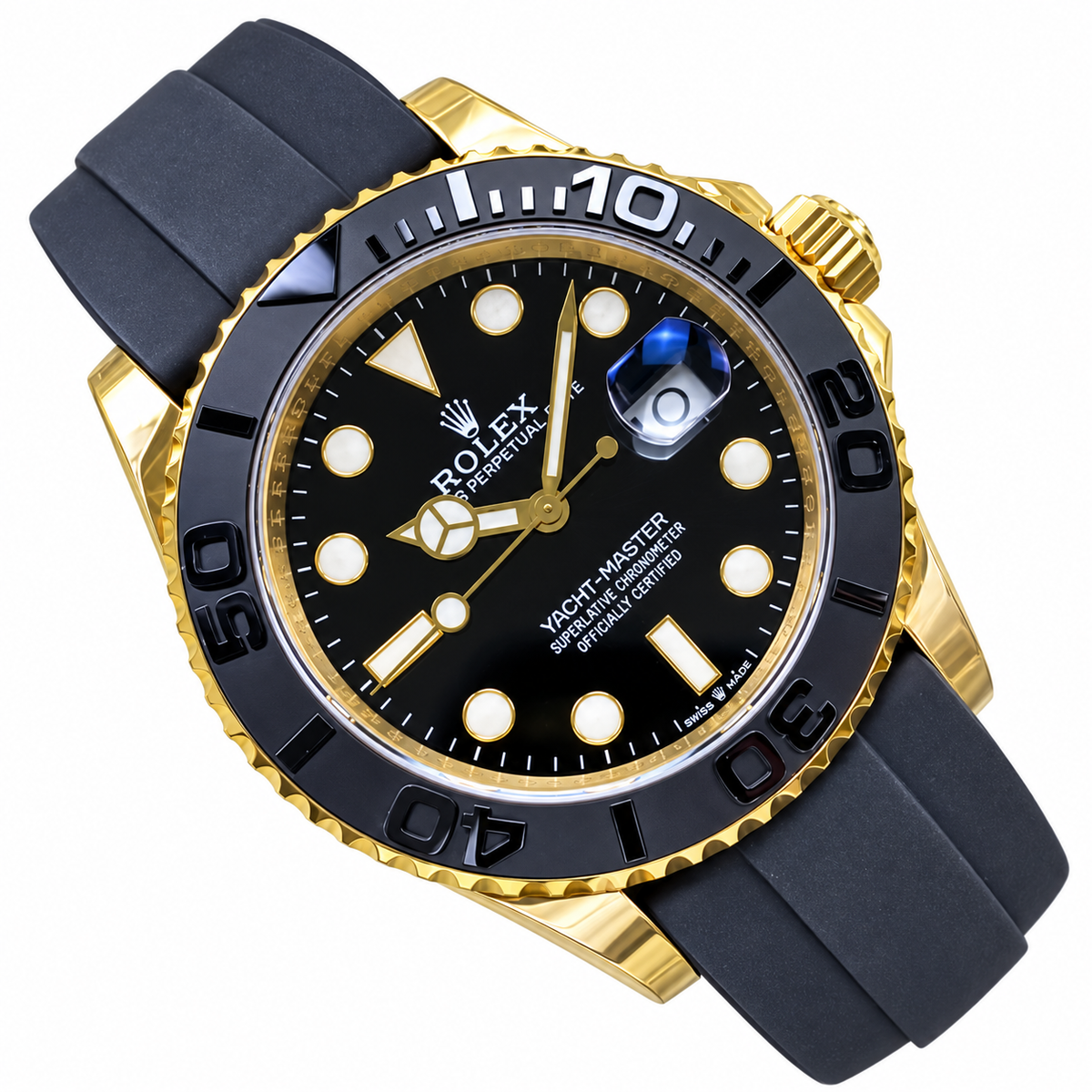 Rolex Yacht-Master 42 Yellow Gold Black Ceramic Bezel Oysterflex Watch