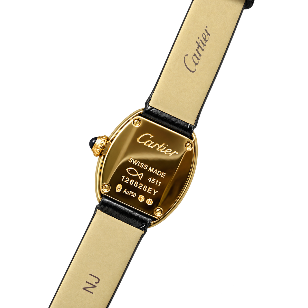 Cartier Baignoire Mini Yellow Gold Cream Dial Black Leather Watch