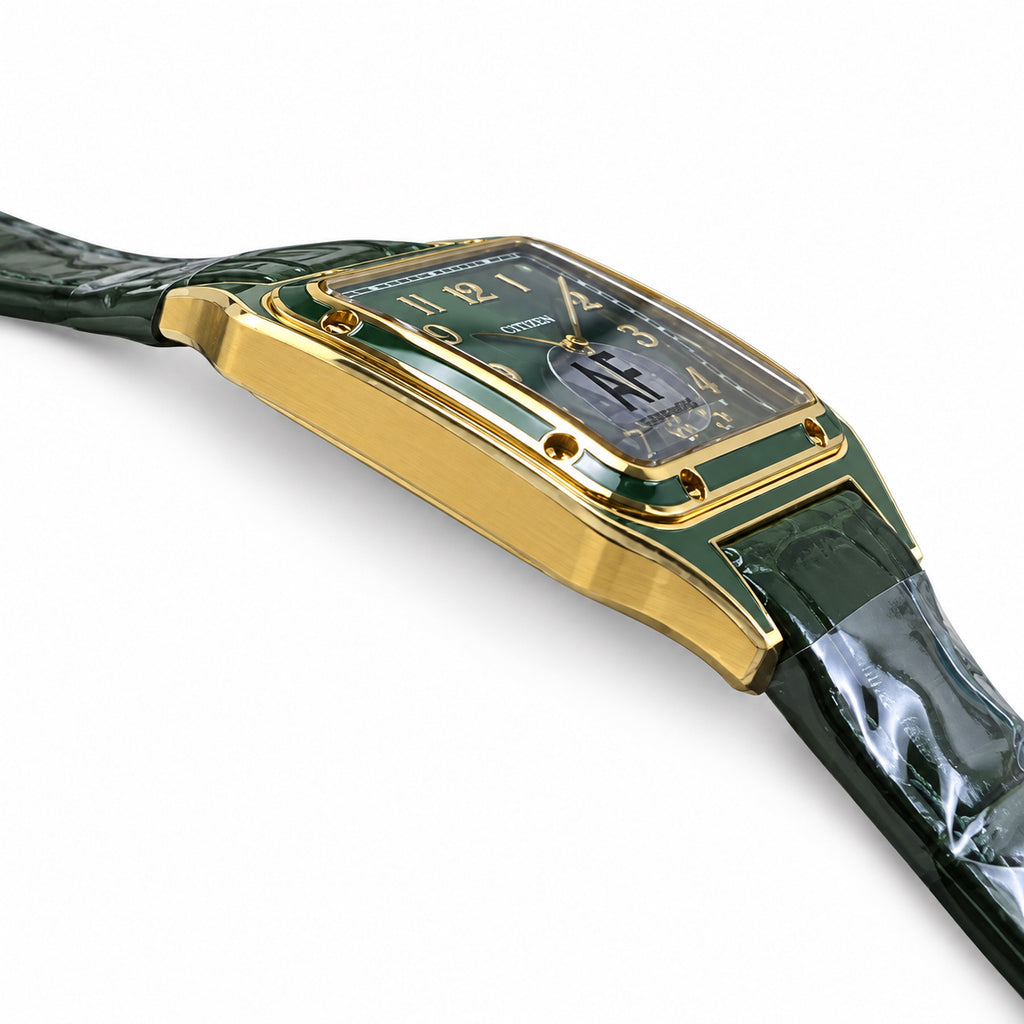 Cartier Santos-Dumont Yellow Gold PVD Green Lacquer Dial Green Alligator Strap Quartz Watch