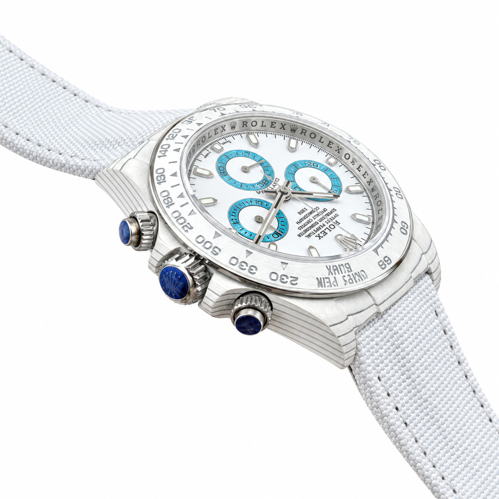 Rolex Daytona White Dial Blue Subdials Canvas Strap