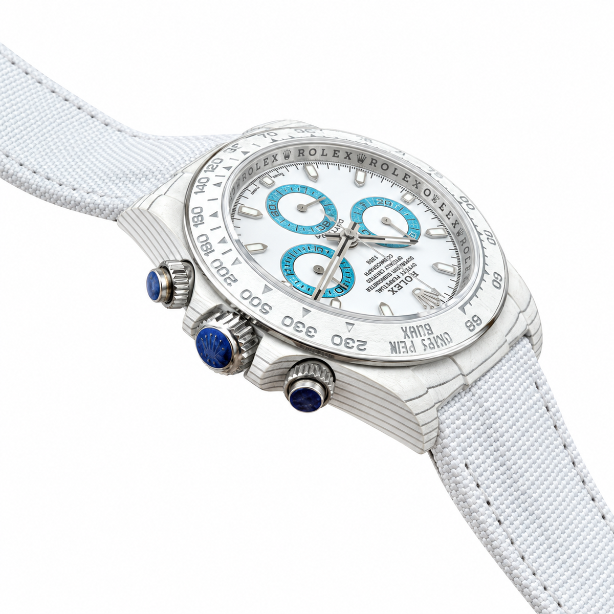 Rolex Daytona White Dial Blue Subdials Canvas Strap
