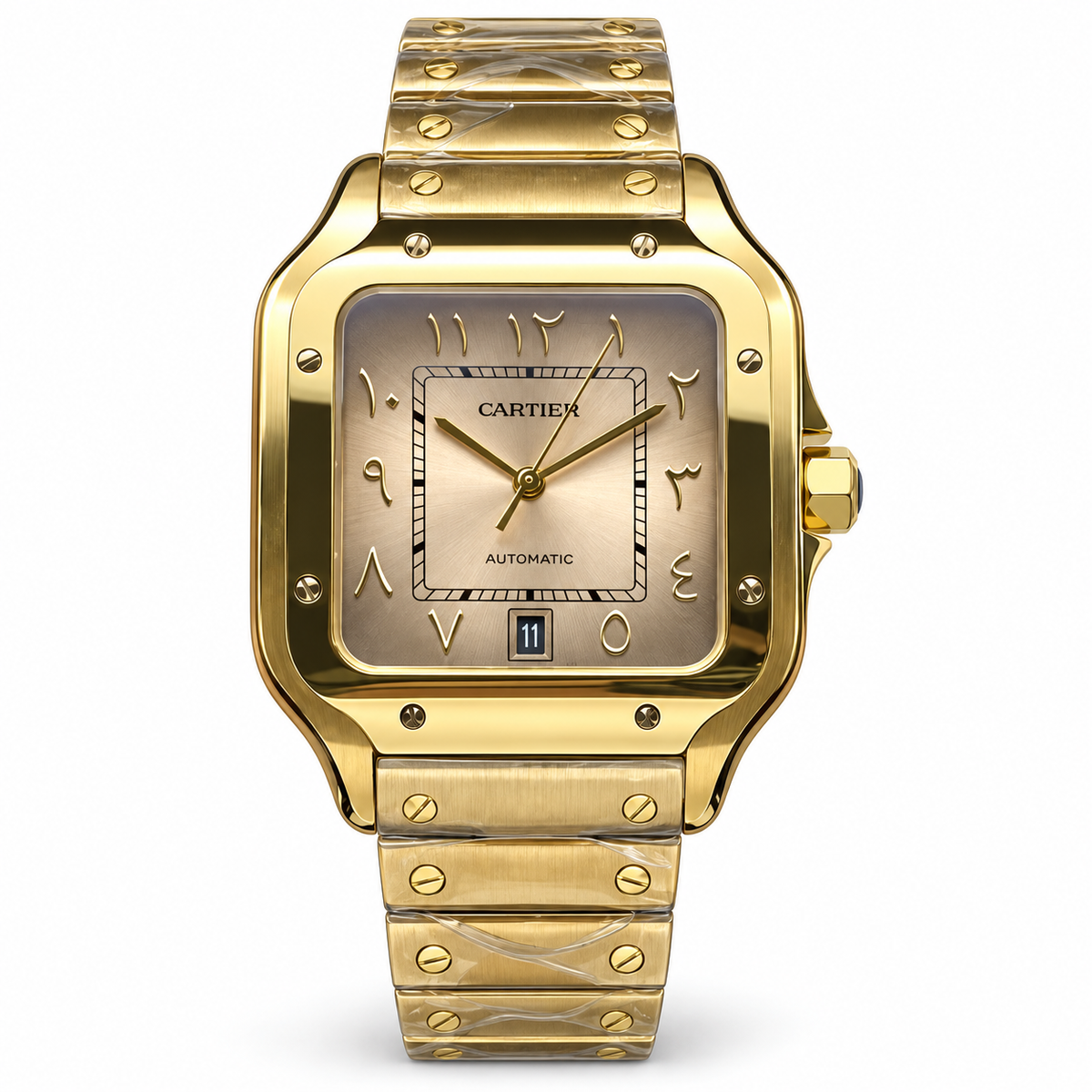 Cartier Santos de Cartier Large Steel Yellow Gold PVD Champagne Dial Arabic Numeral Gold Bracelet Automatic Watch