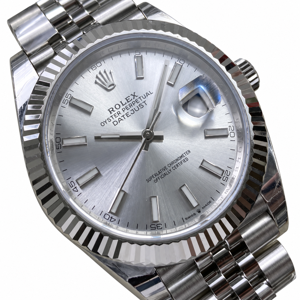 Rolex Datejust 41mm Silver Sunray Dial Fluted Bezel Jubilee Bracelet Oystersteel