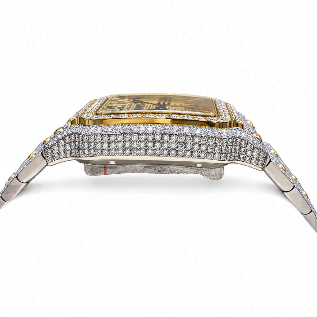 Cartier Santos de Cartier Large Iced Out Two-Tone Full Pavé Diamond Dial & Bracelet Watch