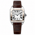 Cartier Santos 100 Steel Rose Gold Bezel White Dial Brown Alligator Watch