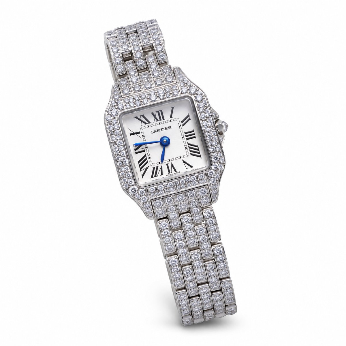 Cartier Tank Française 18k White Gold Diamond Bezel White Dial Metal Bracelet Watch