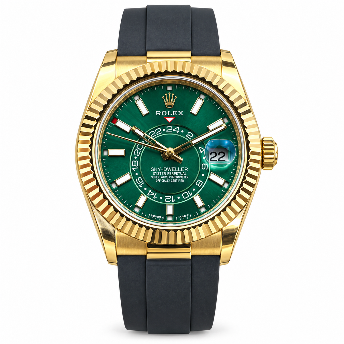 Rolex Sky-Dweller Yellow Gold Green Dial Oysterflex Watch