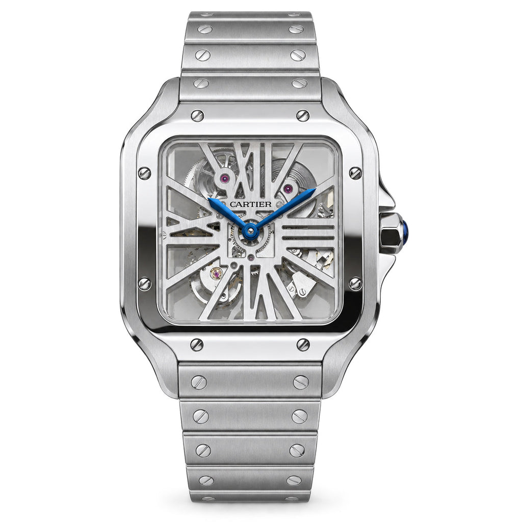 Cartier Santos de Cartier Large Stainless Steel Fully Skeleton Open-Worked Dial Blued-Steel Breguet Hands Automatic Integrated Bracelet QuickSwitch Watch