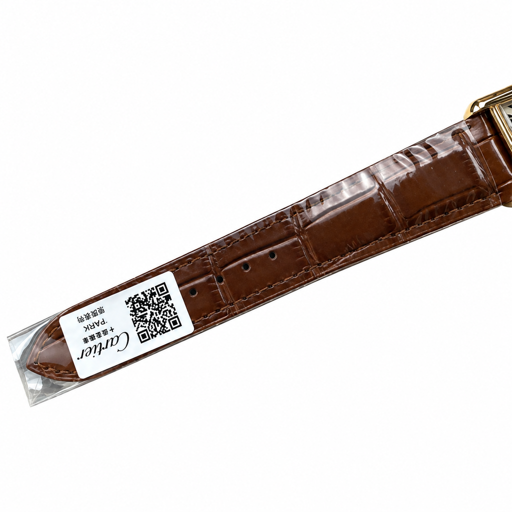 Cartier Tank Solo Yellow Gold White Dial Date Brown Alligator Watch