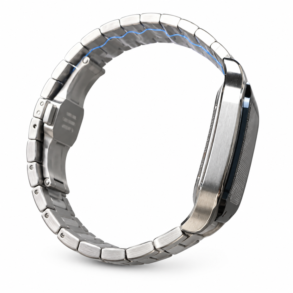 Cartier Santos de Cartier Large Skeleton Blue ADLC Bezel Automatic Steel Bracelet Watch