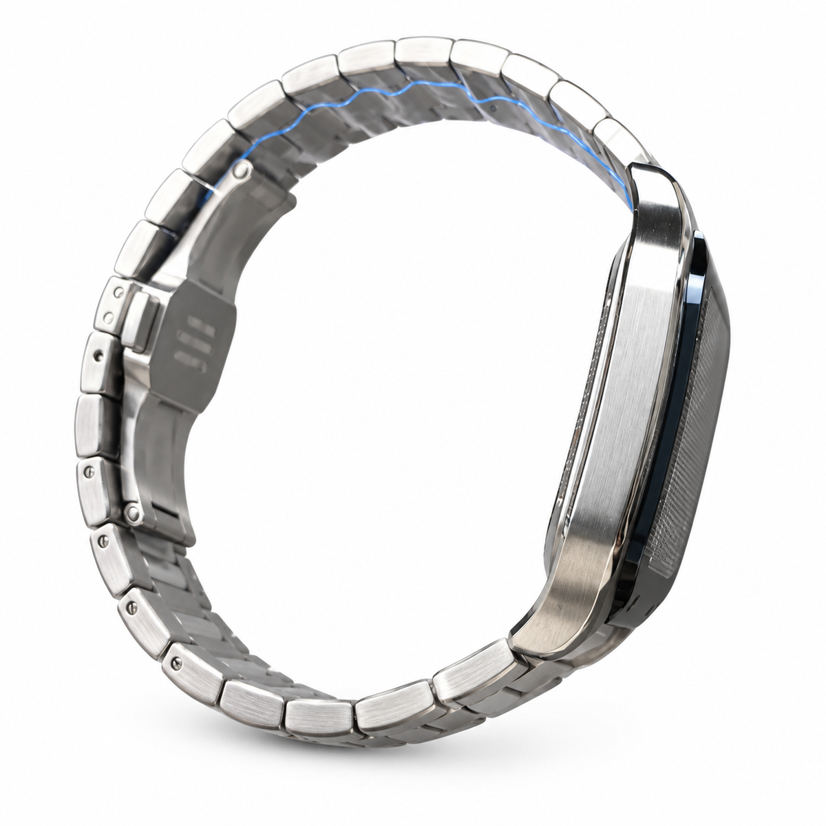 Cartier Santos de Cartier Large Skeleton Blue ADLC Bezel Automatic Steel Bracelet Watch