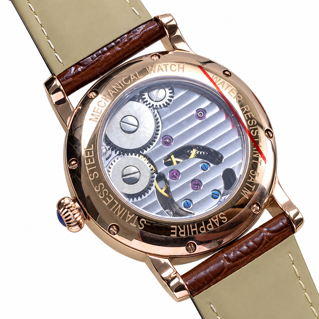 Cartier Ronde Rose Gold Brown Alligator Mechanical Watch