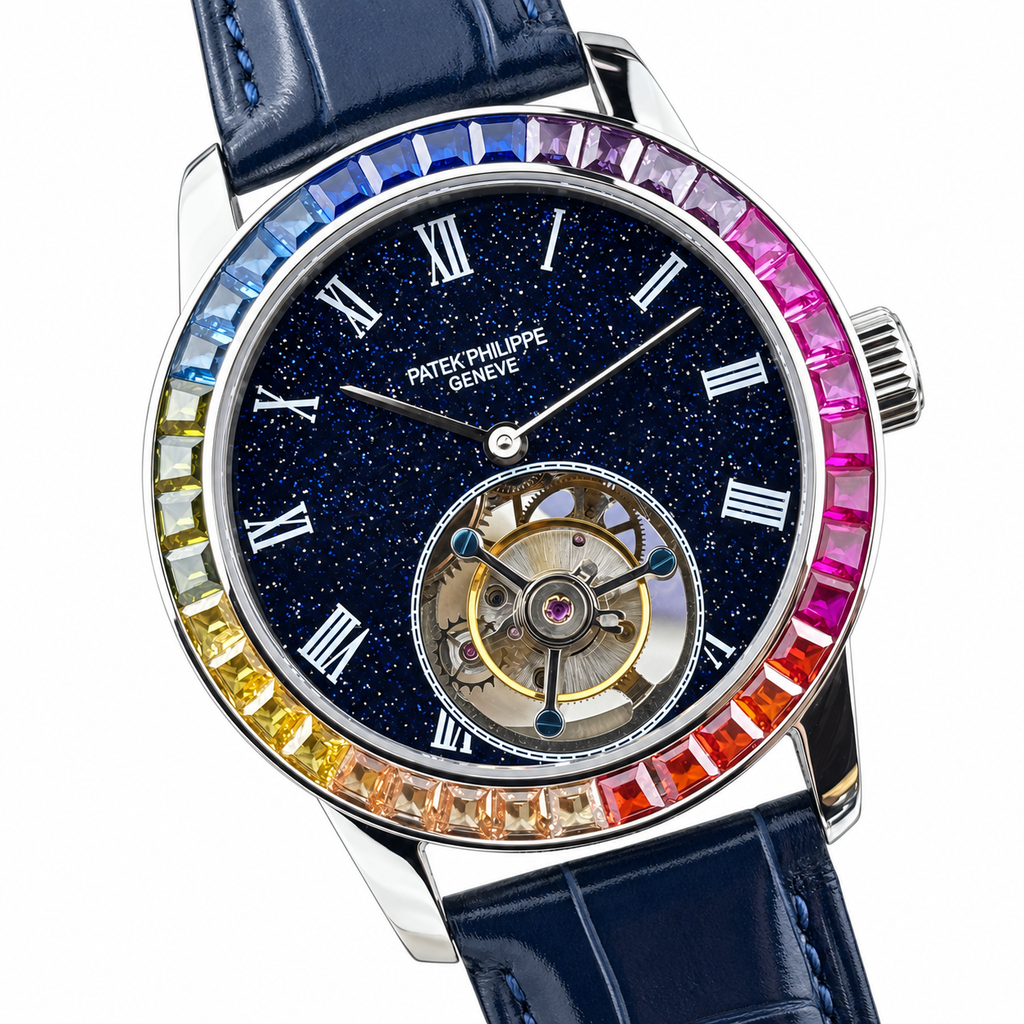 Patek Philippe Calatrava Tourbillon Rainbow Sapphire Yellow Gold 42mm