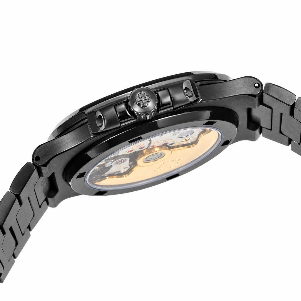 Patek Philippe Nautilus Custom DLC Black Salmon Pink Dial Steel Bracelet Date 40mm
