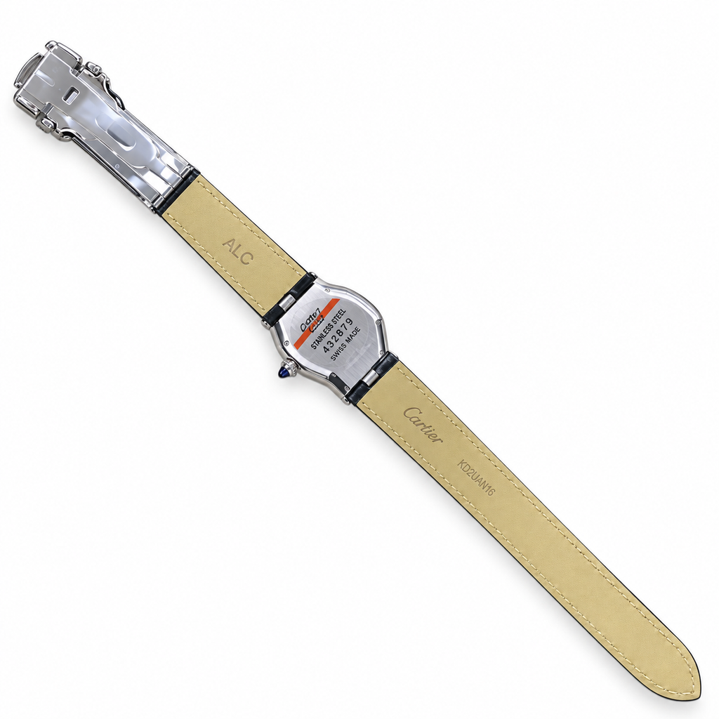 Cartier Crash Steel White Dial Black Alligator Watch
