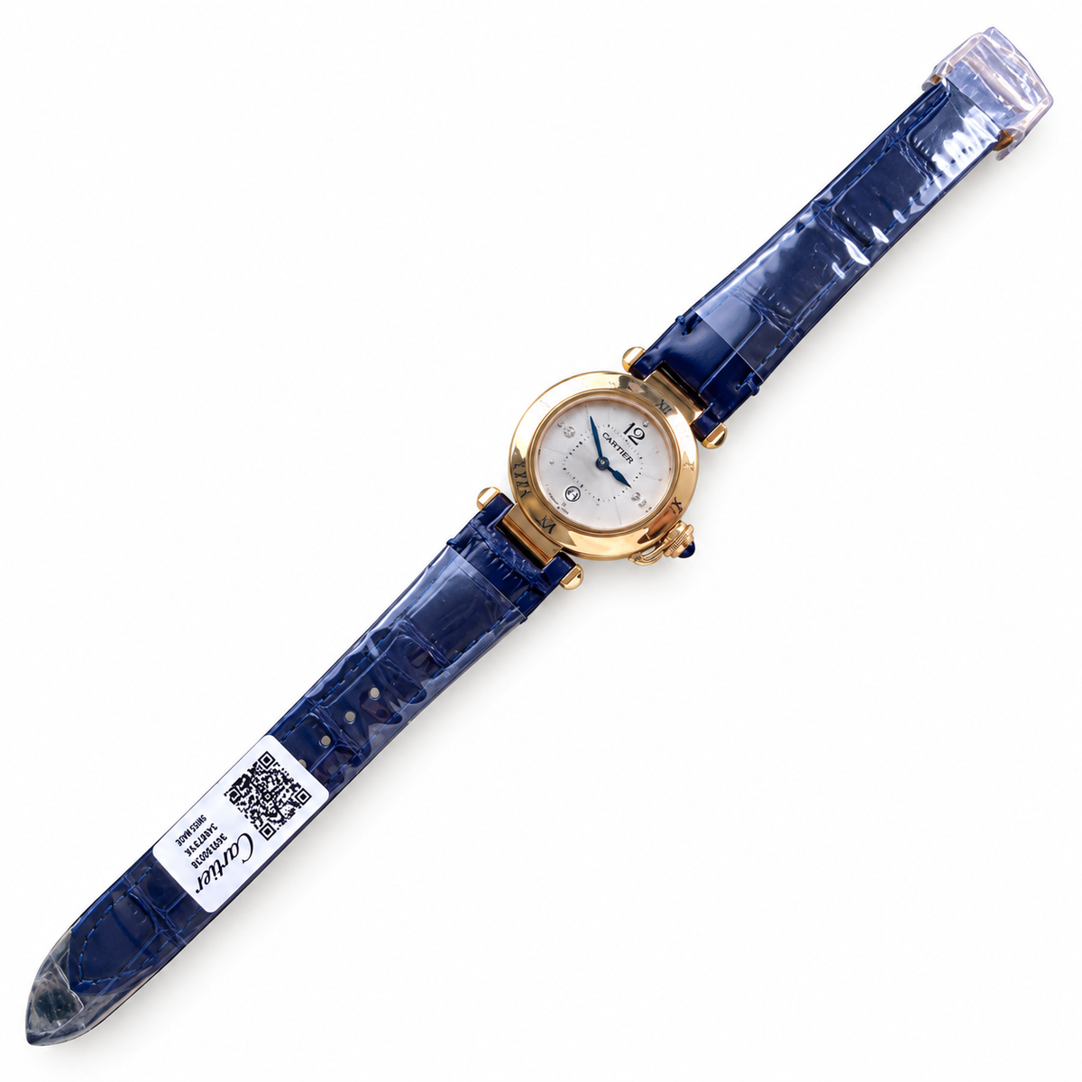 Cartier Pasha de Cartier 30mm 18k Rose Gold White Dial Blue Alligator Strap Quartz Watch