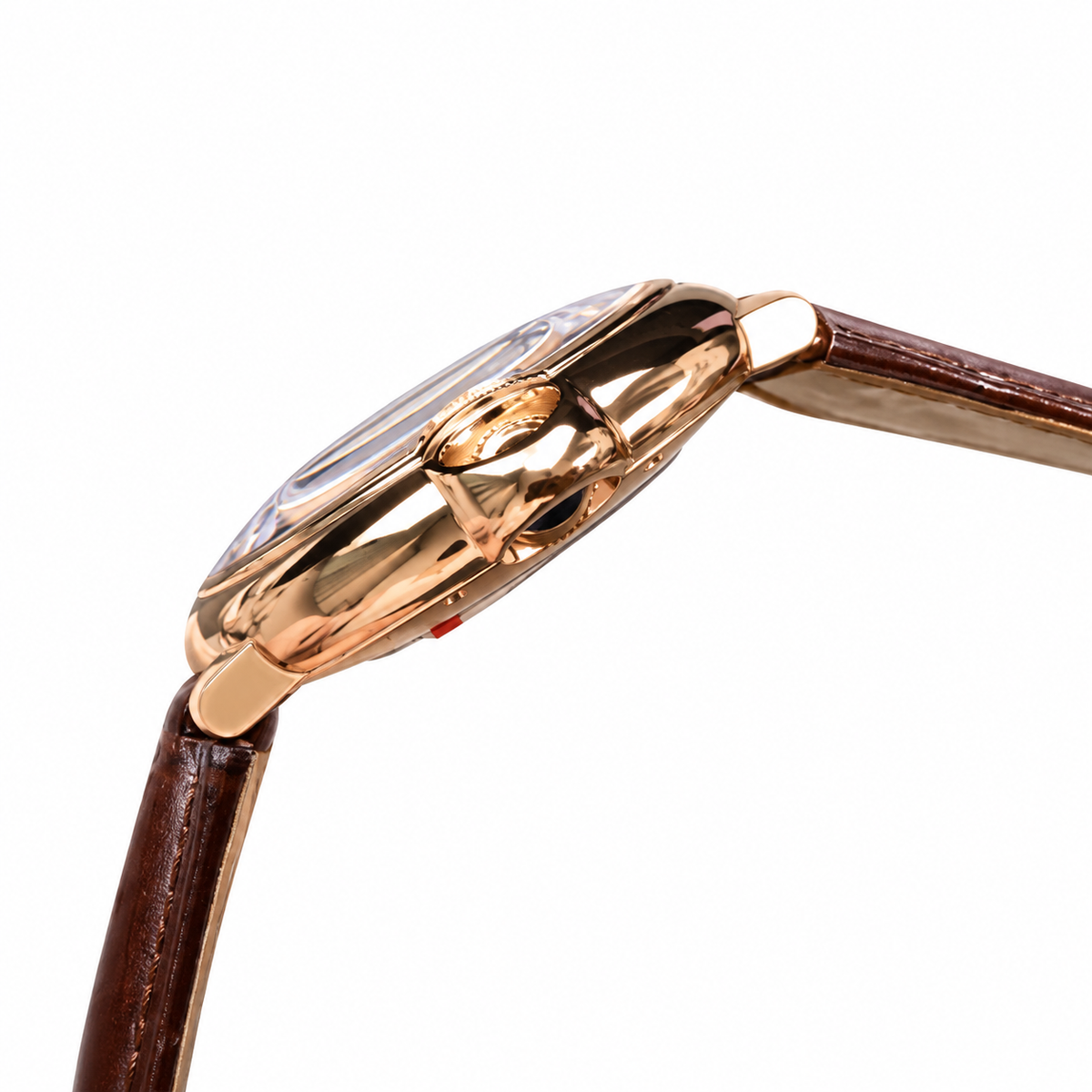 Cartier Ballon Bleu de Cartier Rose Gold White Guilloché Dial Brown Alligator Automatic Watch