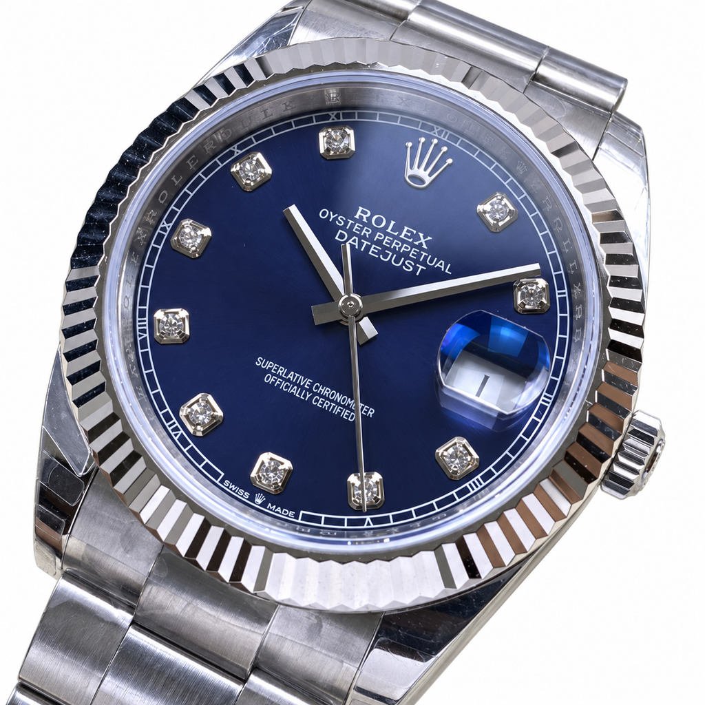 Rolex Datejust Blue Diamond Dial Fluted Bezel Jubilee Bracelet Oystersteel