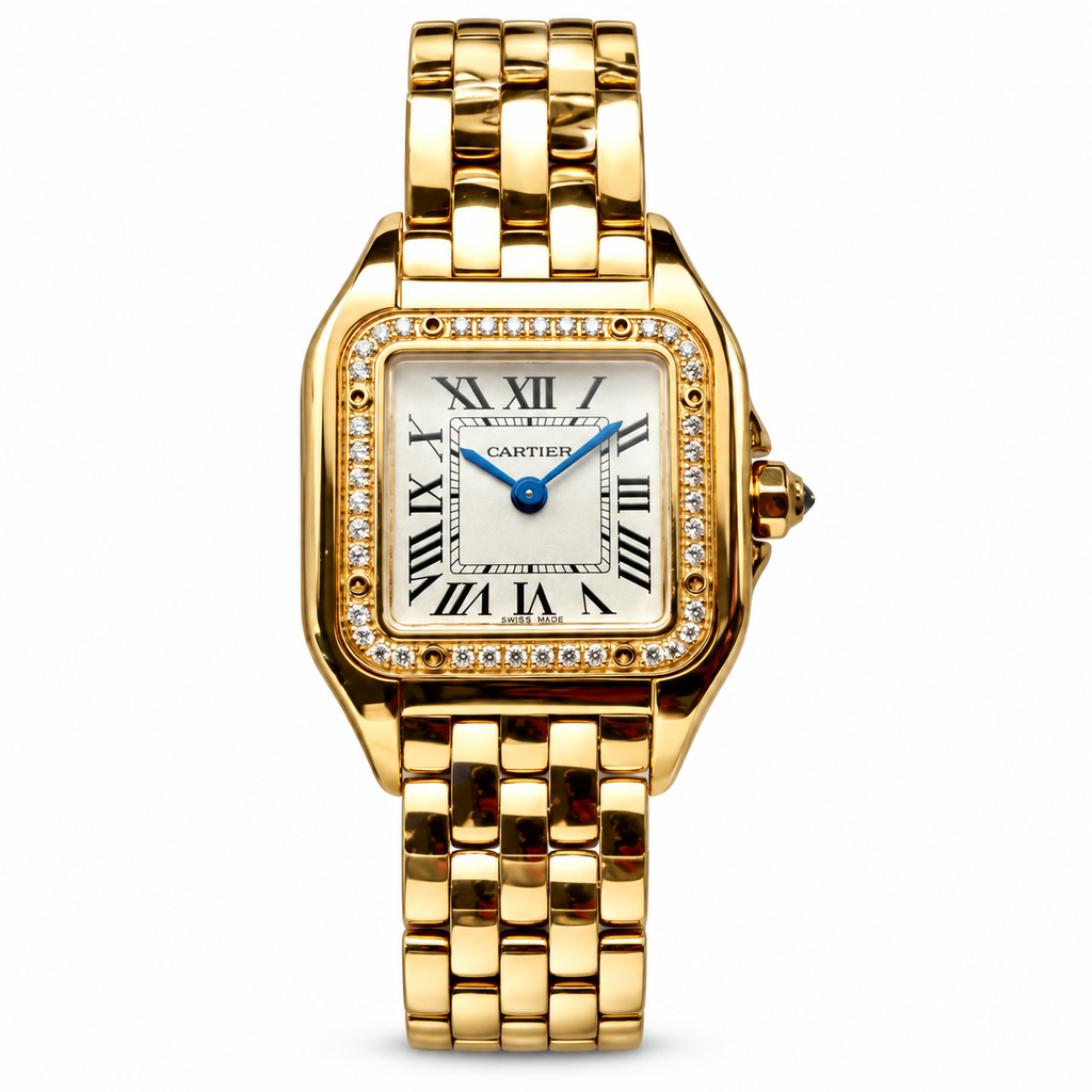 Cartier Panthère de Cartier Small 18k Yellow Gold Diamond Bezel Cream Dial Roman Numeral Yellow Gold Bracelet Quartz Watch