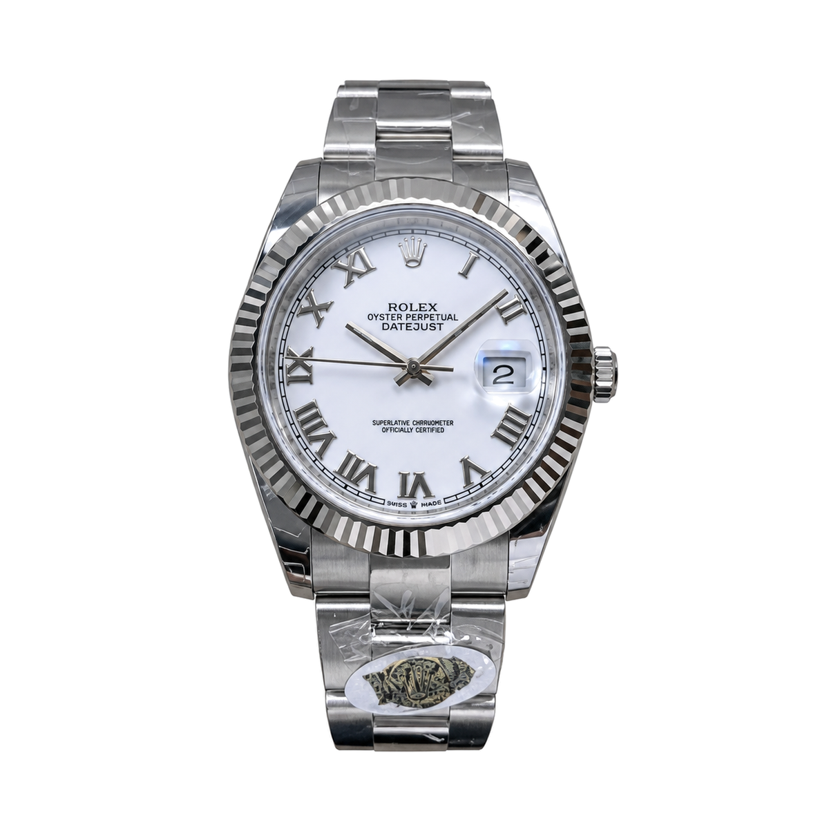 Rolex Datejust White Roman Numeral Dial Fluted Bezel Oyster Bracelet Oystersteel