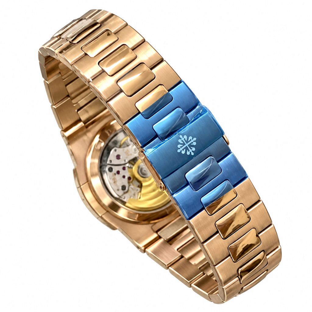 Patek Philippe Nautilus Rose Gold Ruby Baguette Black Dial Blue PVD Links