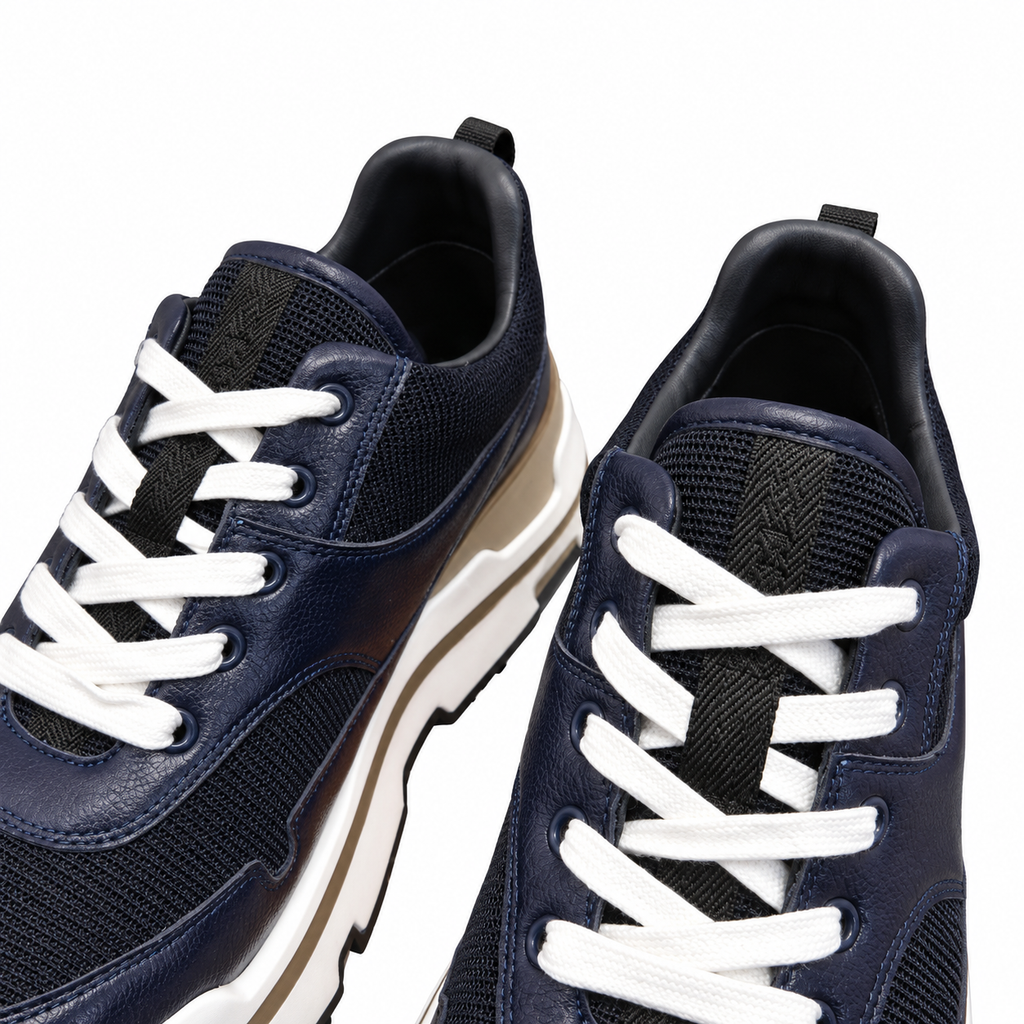 Hermès Navy Leather & Mesh Low-Top Sneakers