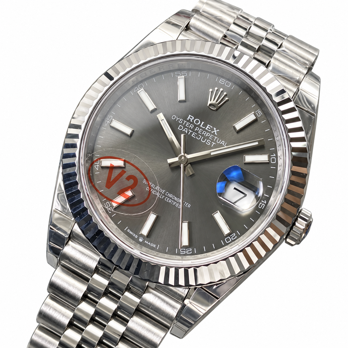 Rolex Datejust 41 Oystersteel White Gold Fluted Bezel Slate Dial Jubilee Bracelet Watch