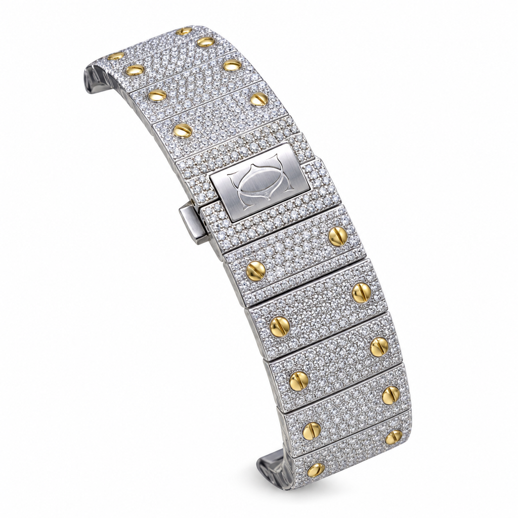 Cartier Santos de Cartier Large Iced Out Two-Tone Full Pavé Diamond Dial & Bracelet Watch