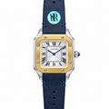 Cartier Santos de Cartier Large Stainless Steel & Yellow Gold Two-Tone White Dial Roman Numeral Blue Leather Strap Automatic Watch