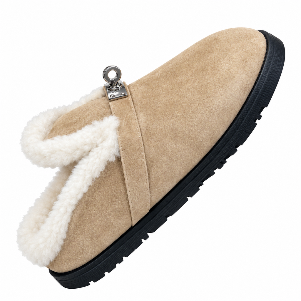 Hermès Beige Mule Shoes with Cream Plush Trim