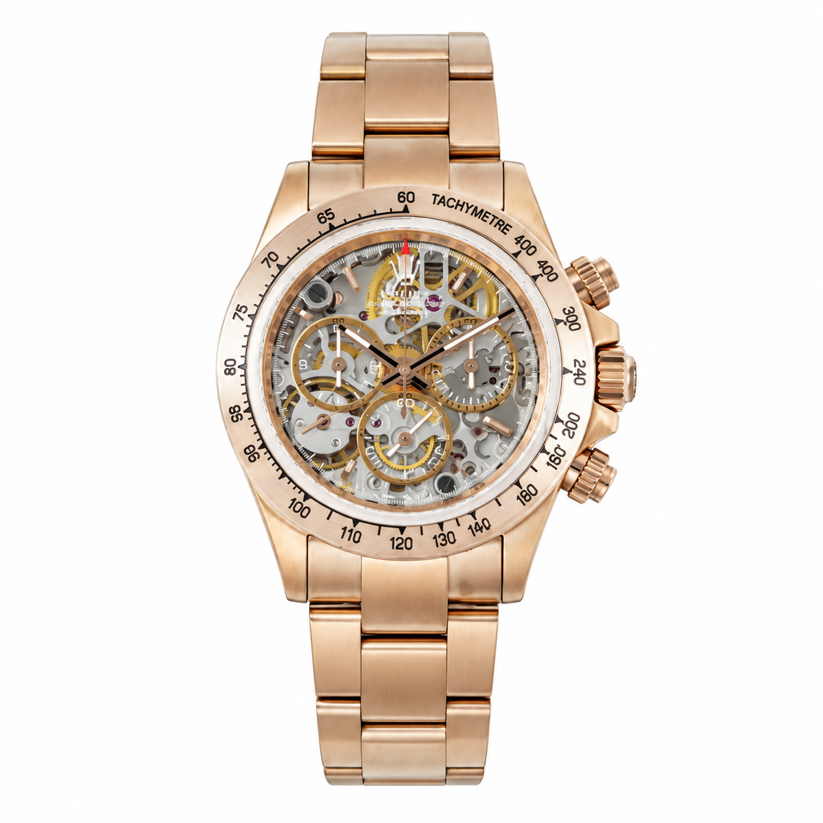 Rolex Cosmograph Daytona 18K Everose Gold Skeleton Dial Oyster Bracelet Watch 40mm