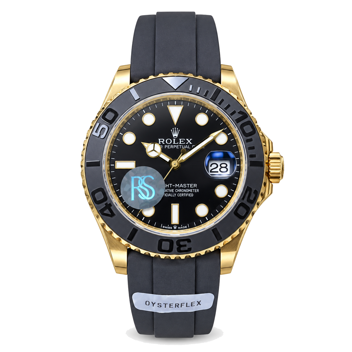 Rolex Yacht-Master Yellow Gold Black Ceramic Bezel Black Dial Oysterflex Watch