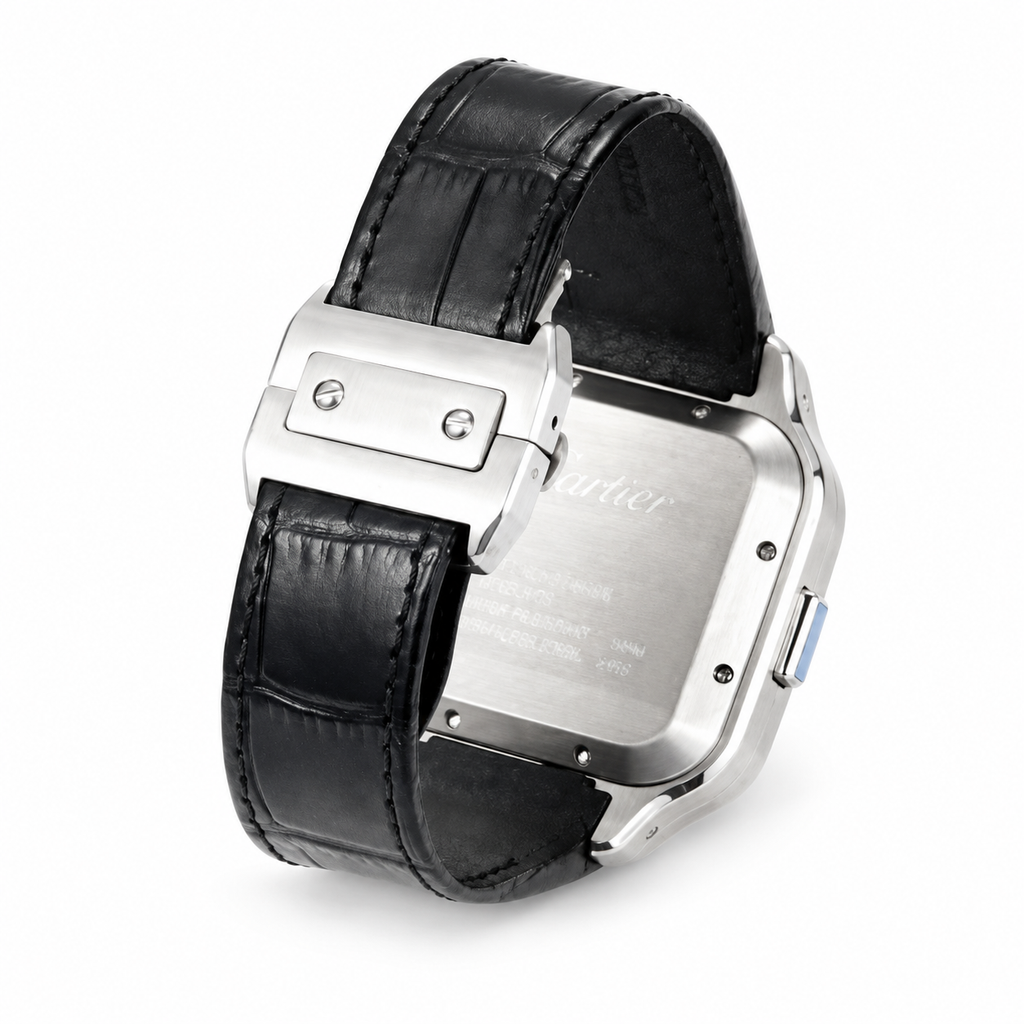 Cartier Santos de Cartier Chronograph Steel Rose Gold Pavé Diamond Bezel White Dial Black Alligator Watch