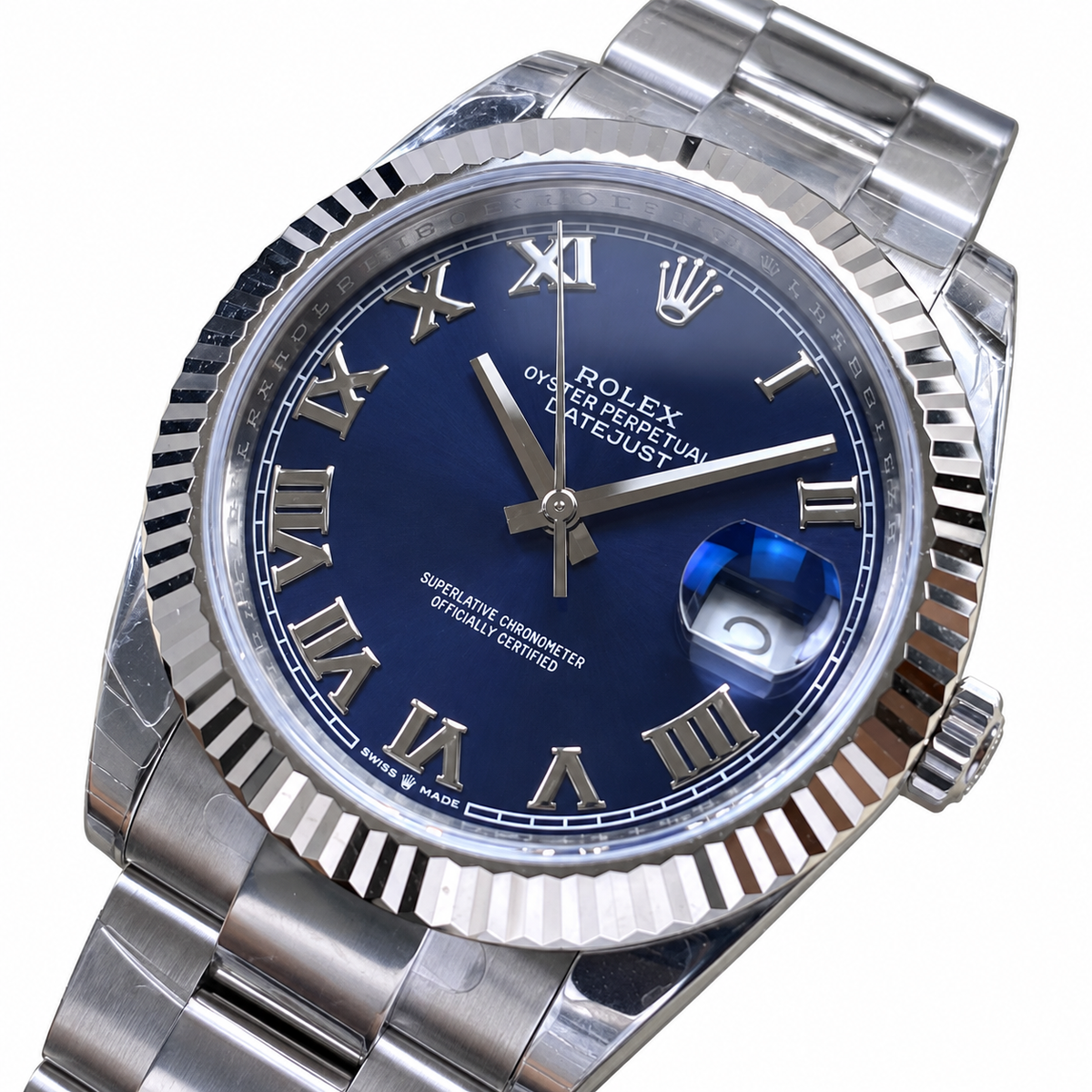 Rolex Datejust Blue Roman Numeral Dial Fluted Bezel Oyster Bracelet Oystersteel