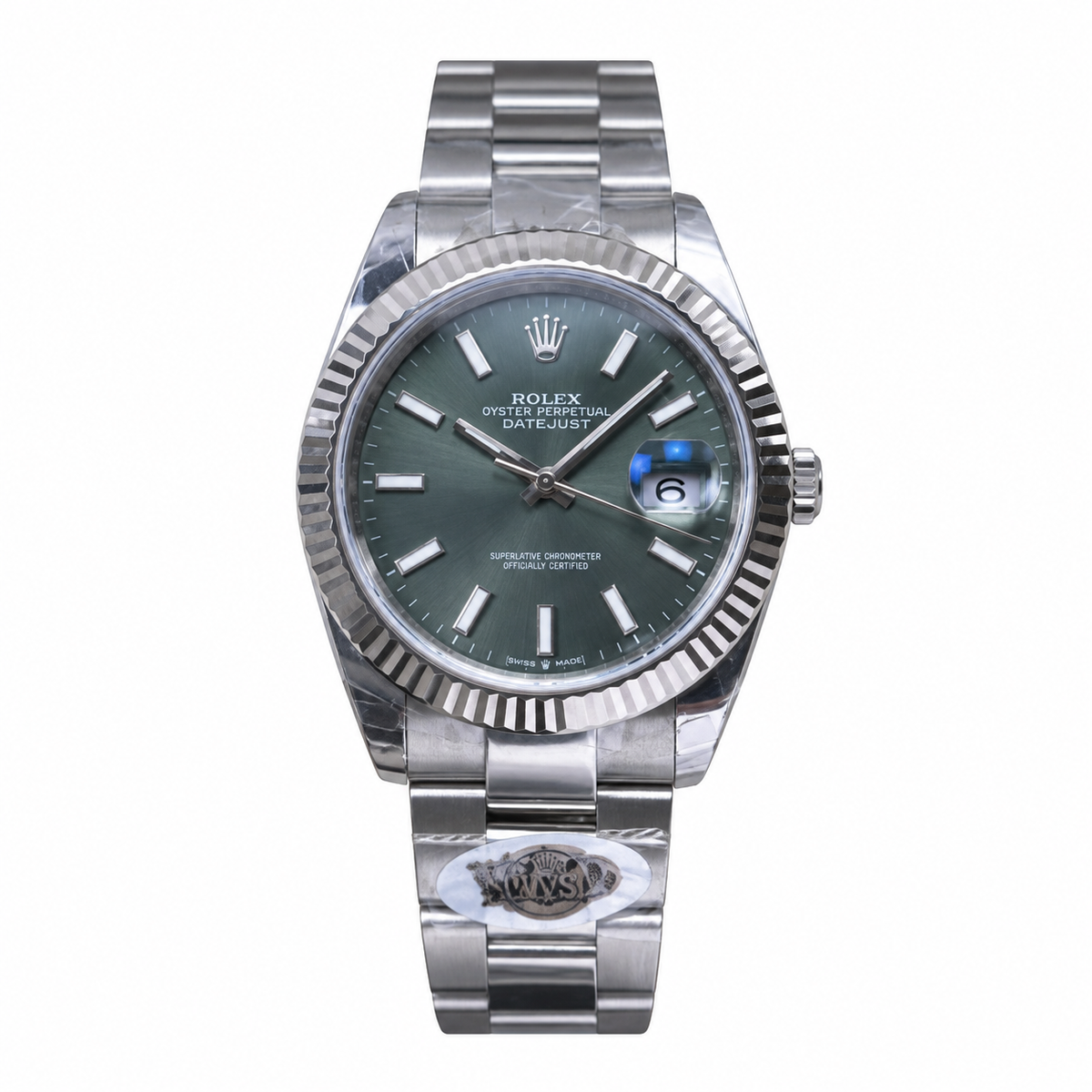 Rolex Datejust Mint Green Dial Fluted Bezel Oyster Bracelet Oystersteel