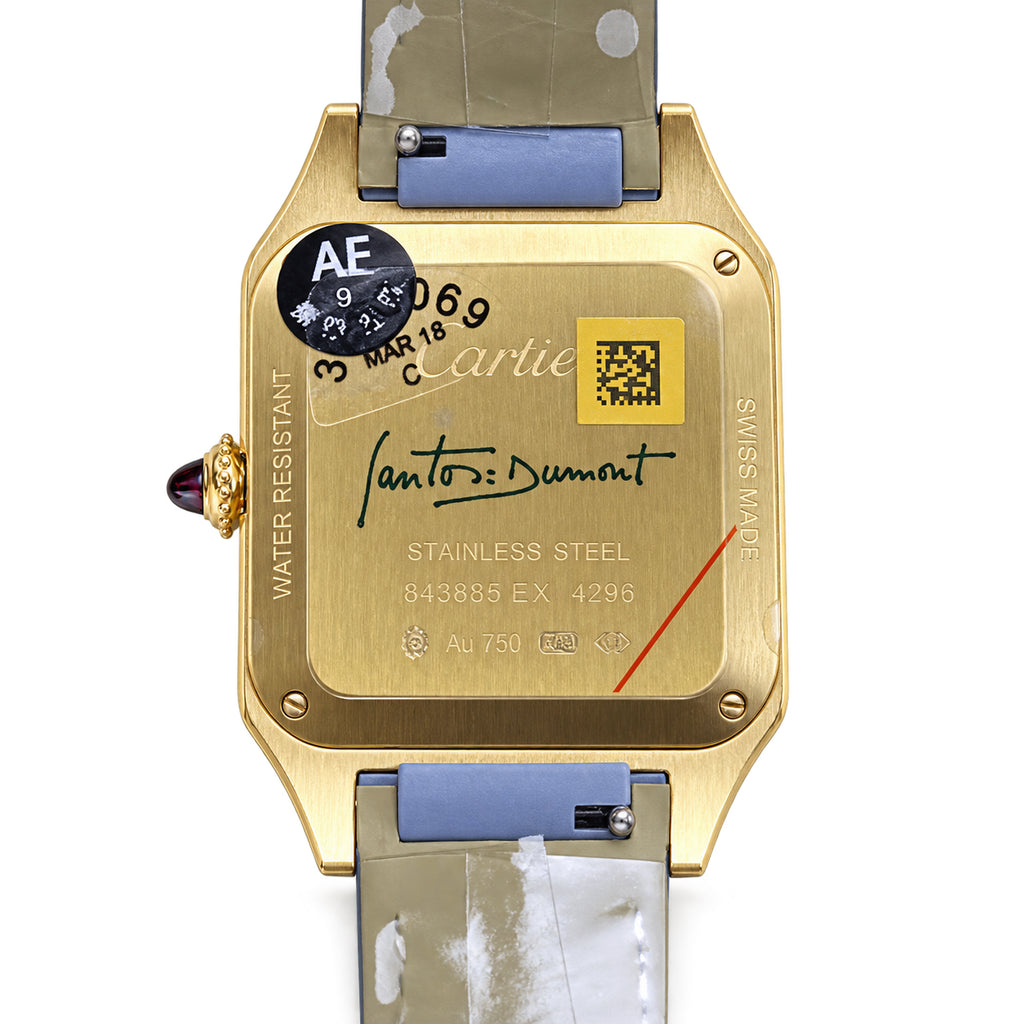 Cartier Santos-Dumont Yellow Gold PVD Green Lacquer Dial Green Alligator Strap Quartz Watch