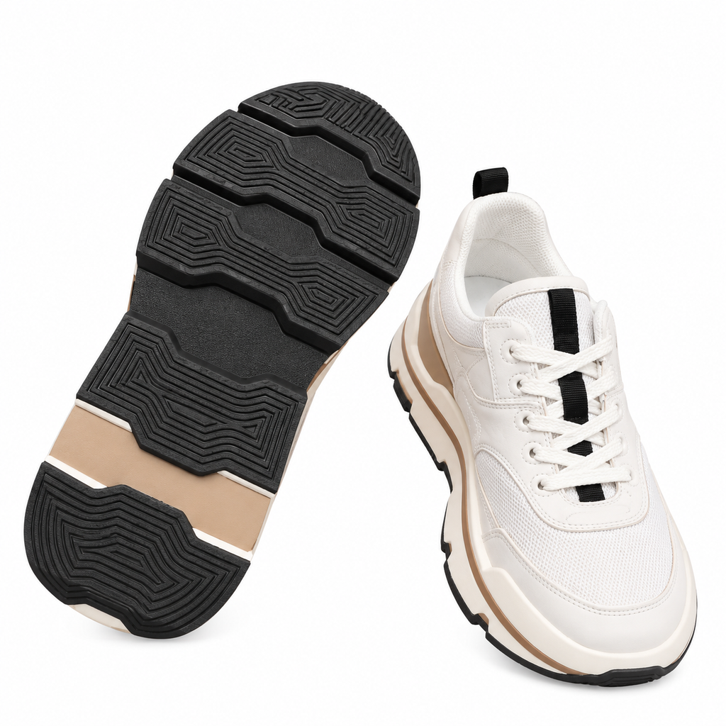 Hermès White Leather & Mesh Sneakers with Beige Accents