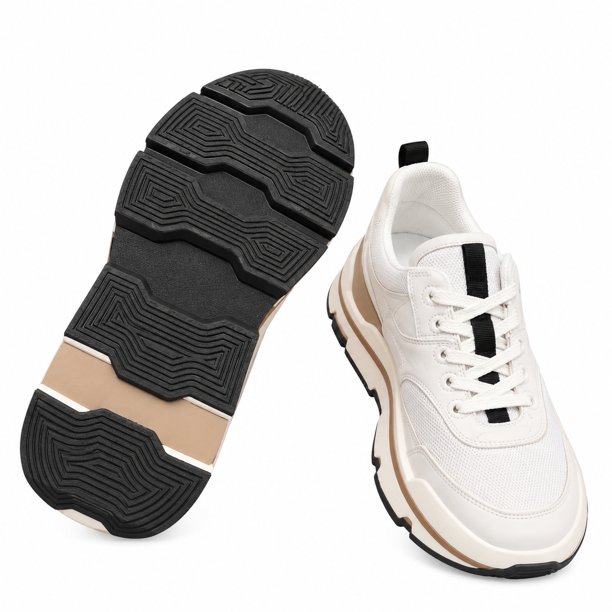 Hermès White Leather & Mesh Sneakers with Beige Accents