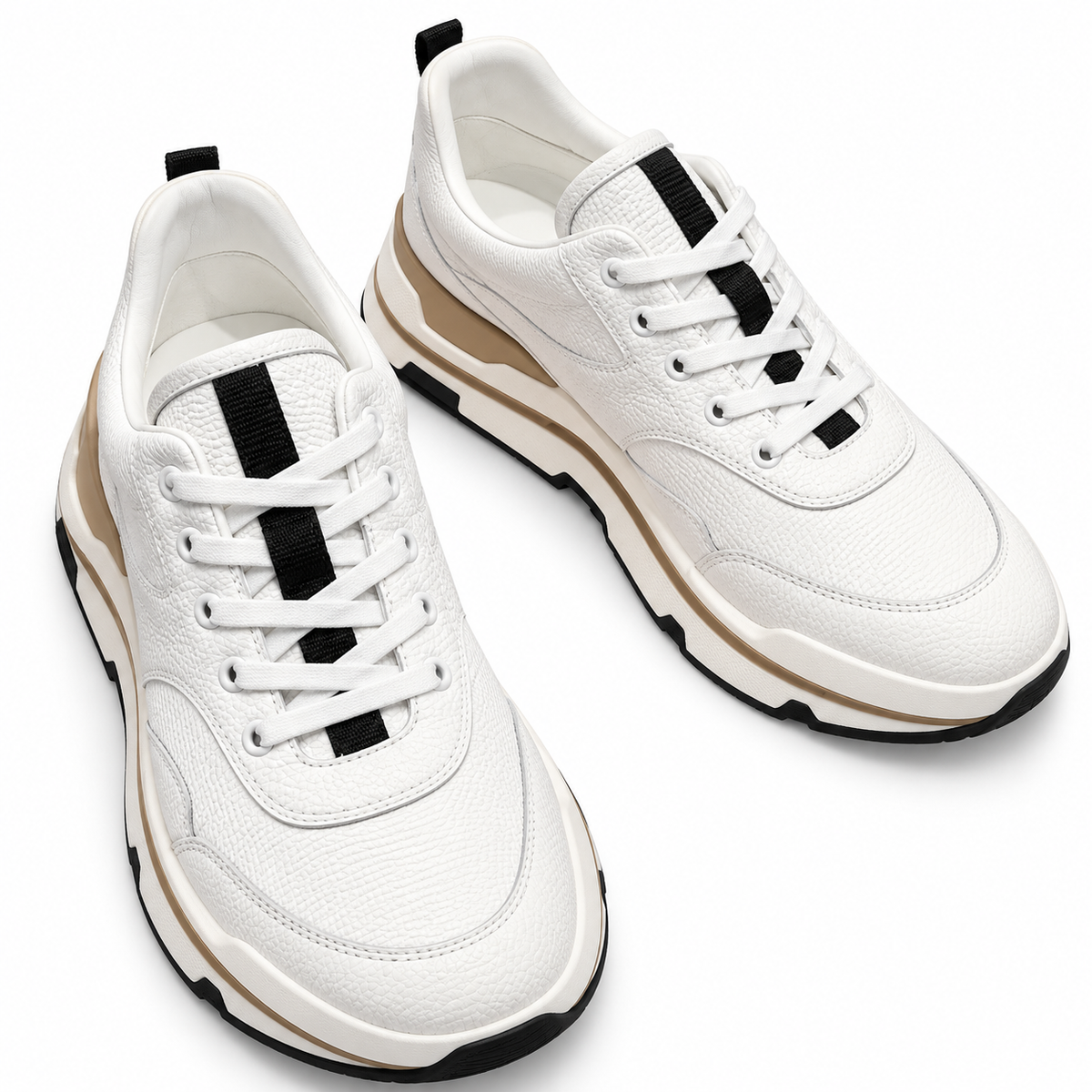 Hermès White Leather Low-Top Sneakers with Contrast Sole