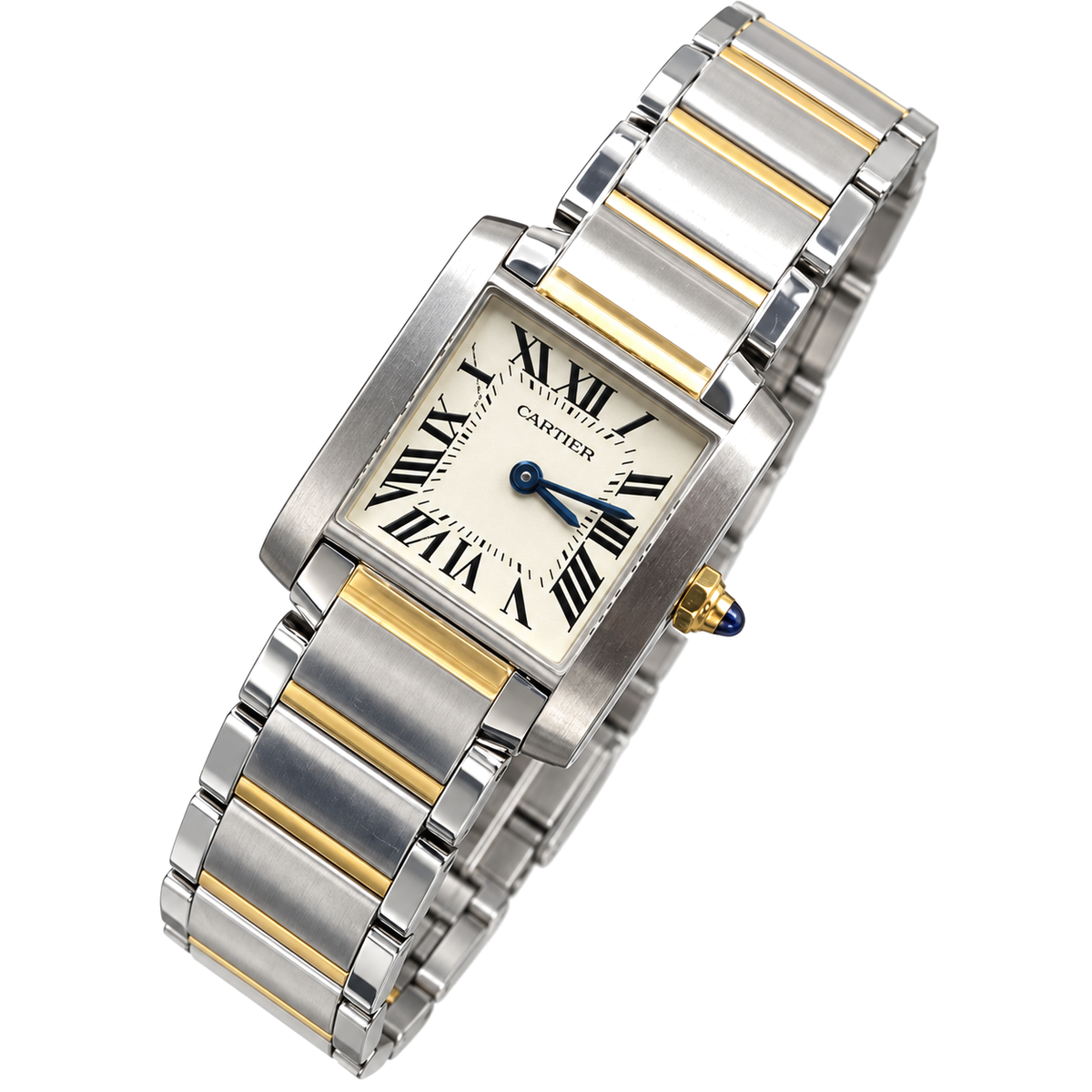 Cartier Tank Française Small Two-Tone Steel & Yellow Gold White Dial Metal Bracelet Watch