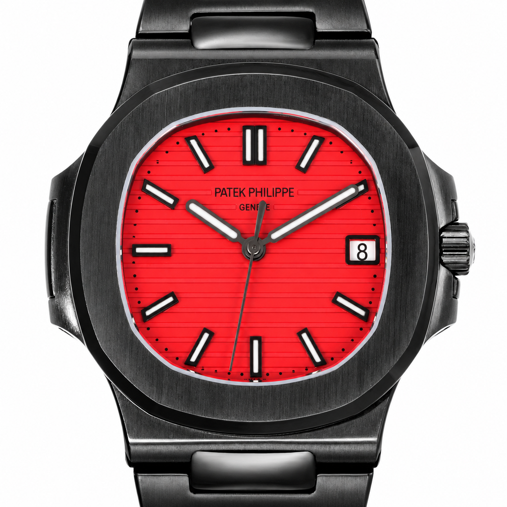 Patek Philippe Nautilus Custom DLC Black Red Dial Steel Bracelet 40mm