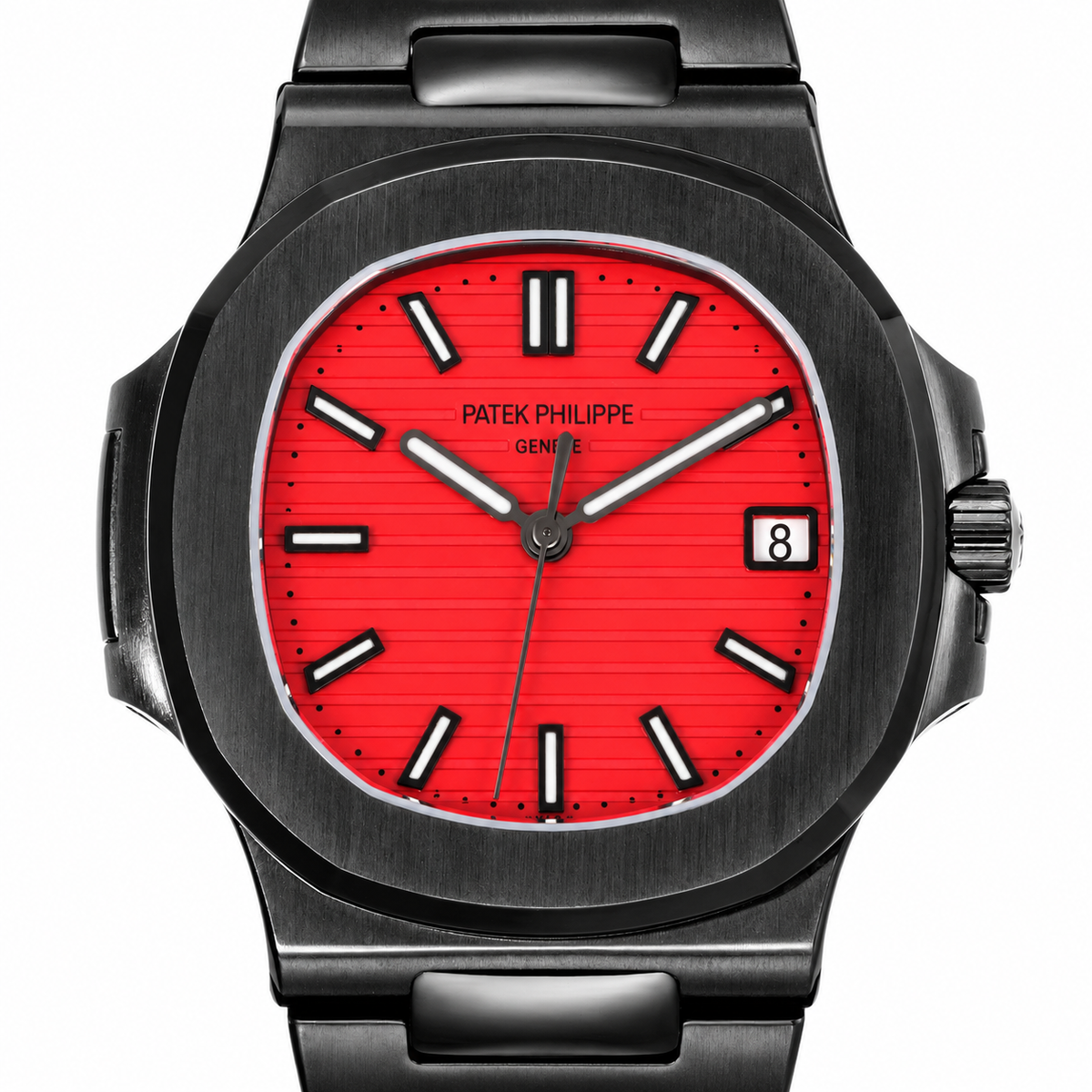 Patek Philippe Nautilus Custom DLC Black Red Dial Steel Bracelet 40mm
