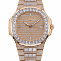 Patek Philippe Nautilus 5719/10R Rose Gold Full Diamond Pave Baguette Bezel Iced Out 40mm