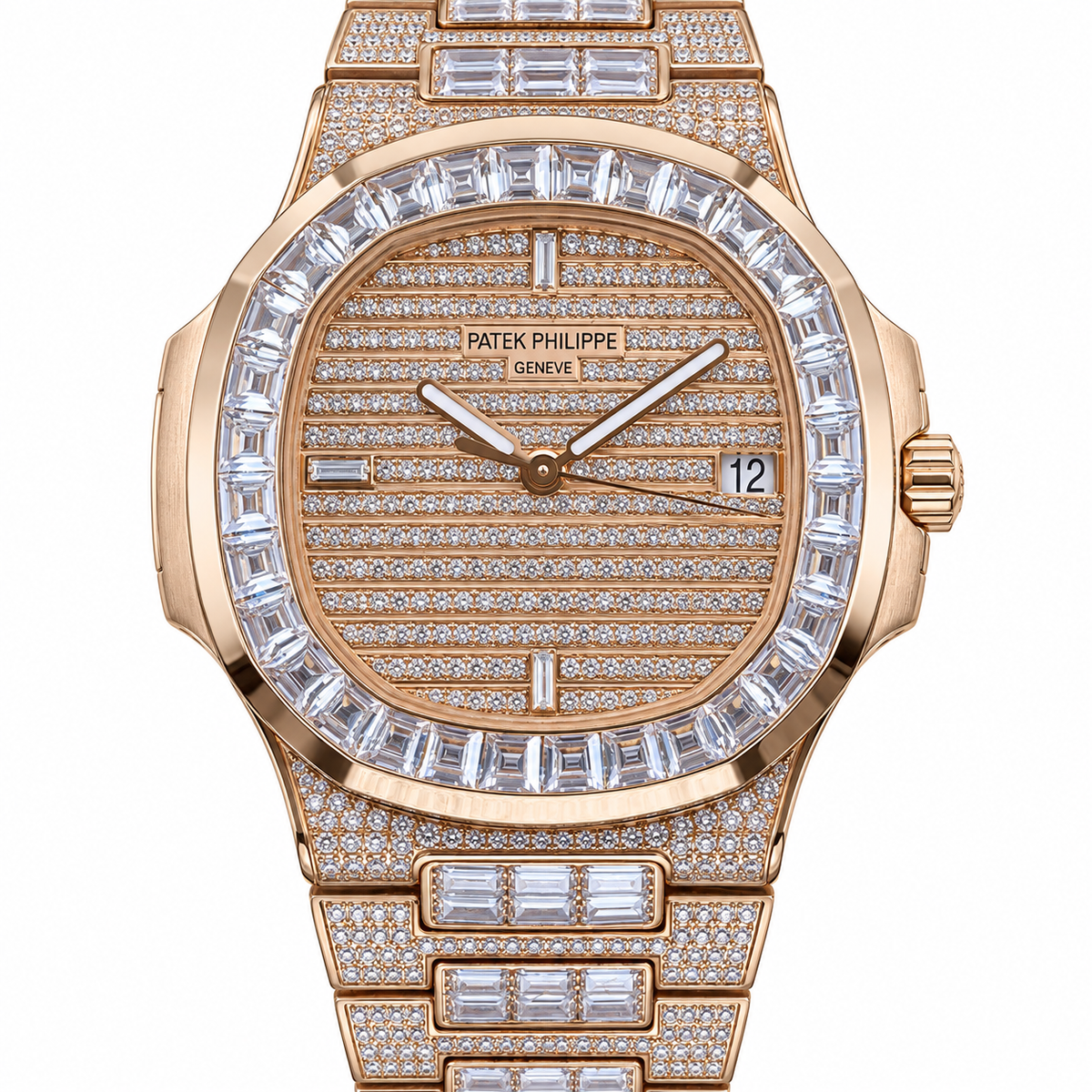 Patek Philippe Nautilus 5719/10R Rose Gold Full Diamond Pave Baguette Bezel Iced Out 40mm