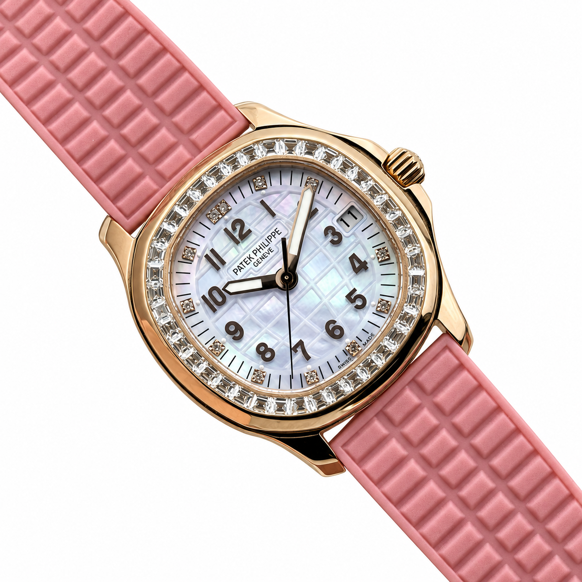 Patek Philippe Aquanaut Luce Rose Gold Diamond MOP Dial Pink Strap 35.6mm