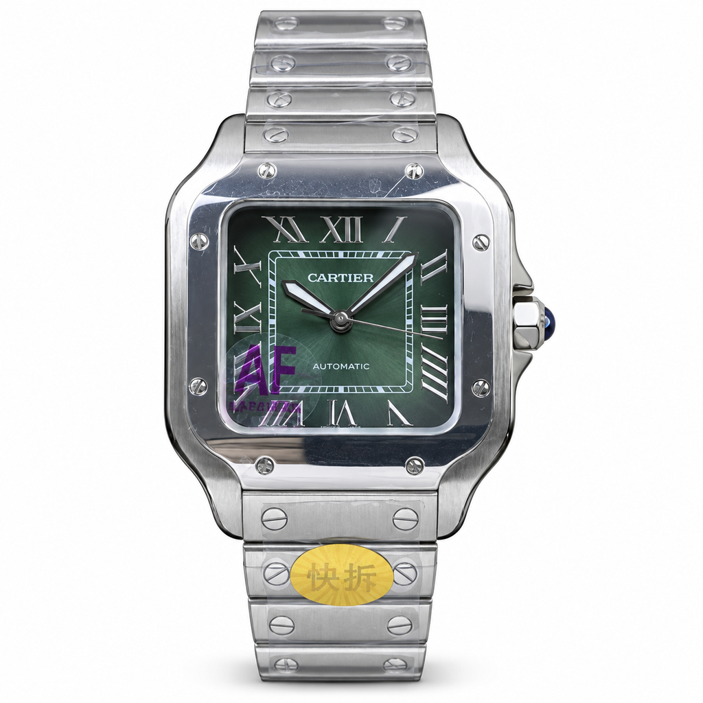 Cartier Santos de Cartier Green Dial Steel Bracelet Automatic Watch