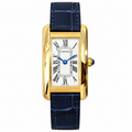 Cartier Tank Must Yellow Gold White Dial Navy Blue Alligator Strap Watch