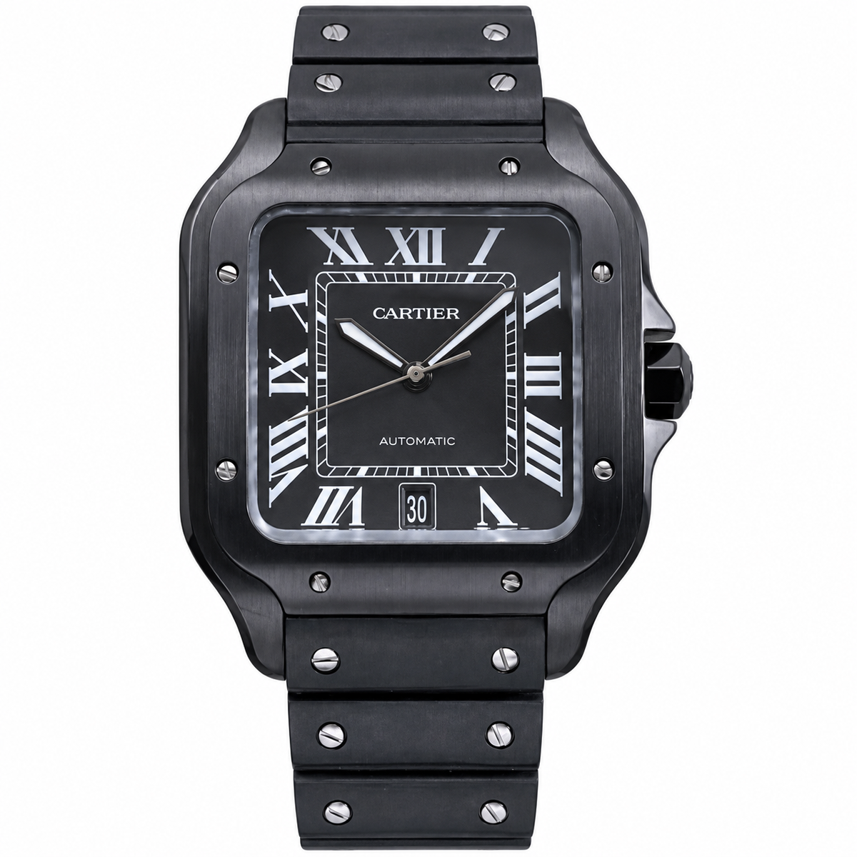 Cartier Santos de Cartier Large All-Black ADLC Coated Black Dial Rubber Strap Watch