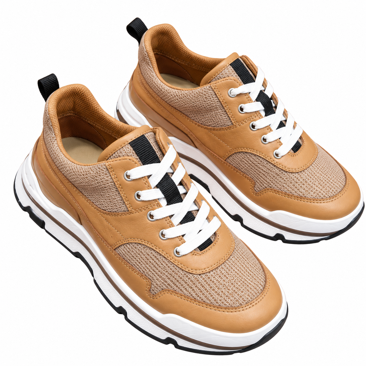 Hermès Tan Leather & Mesh Low-Top Sneakers